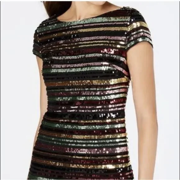 Vince Camuto Women's Sequin Colorful Party Cocktail Mini Dress Size 4 Festive - Picture 4 of 10